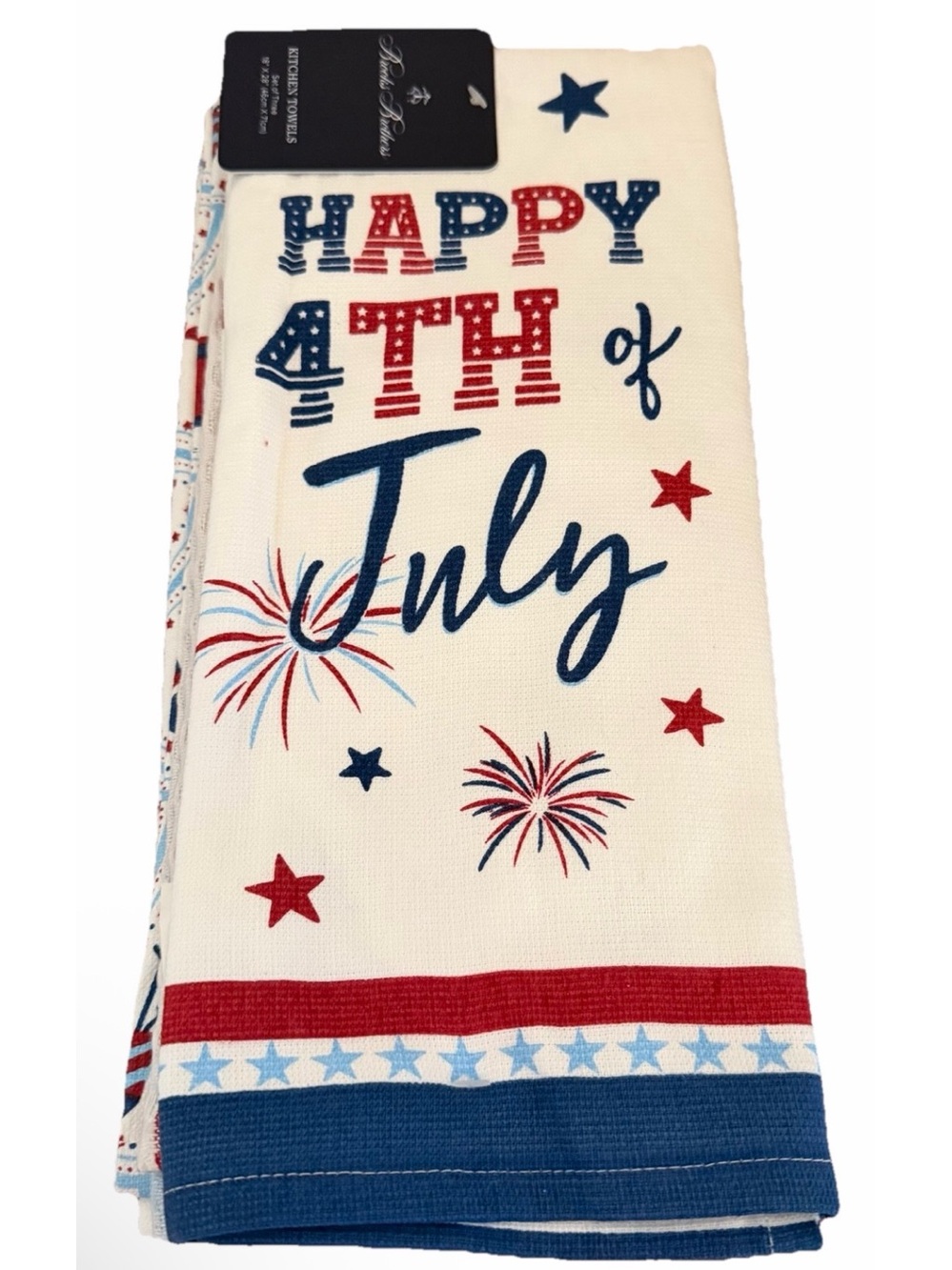 Brooks Brothers Red Blue White 'Happy 4th of July' Set of 3 Kitchen Towel